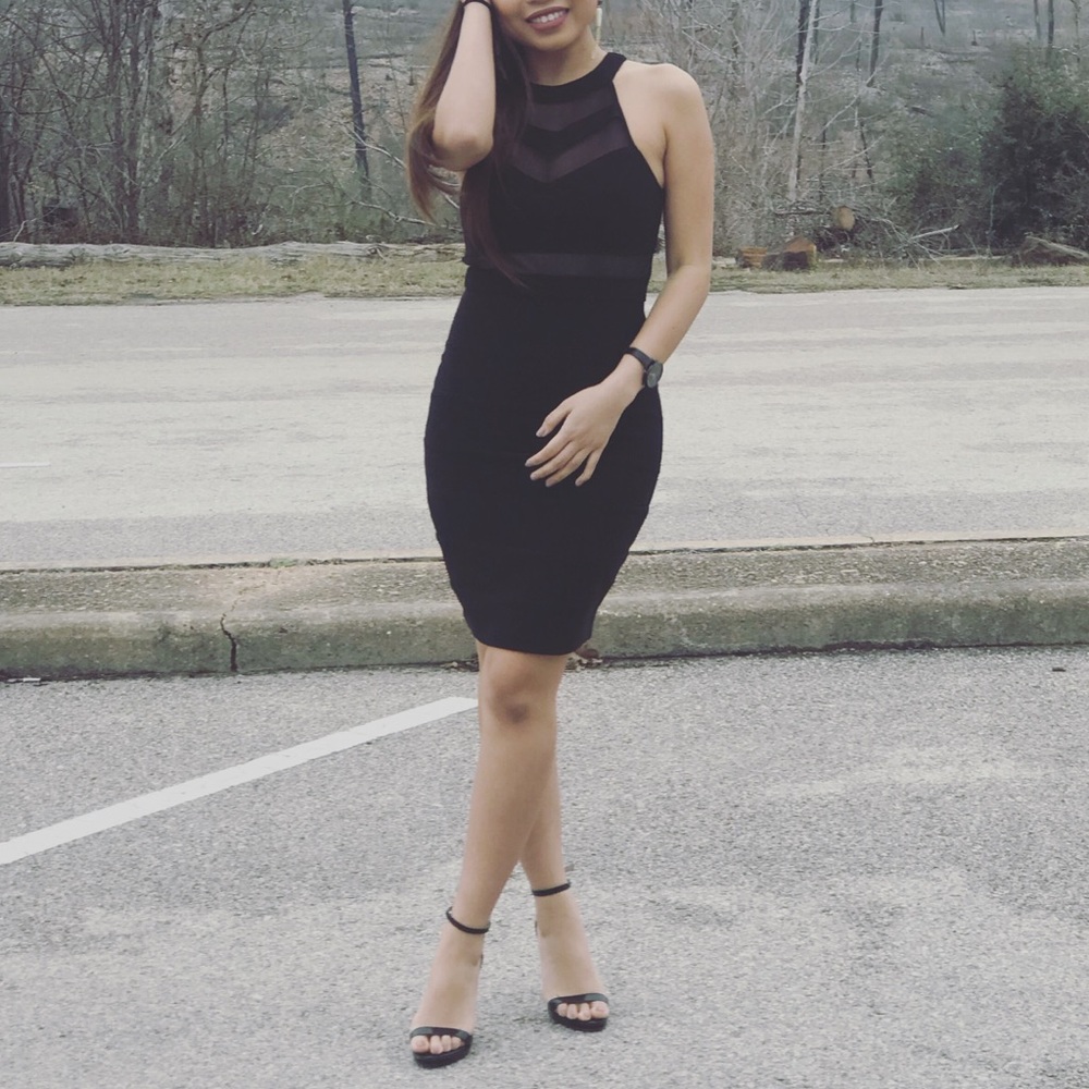 Little Black Dress mesh halter mini classy dress